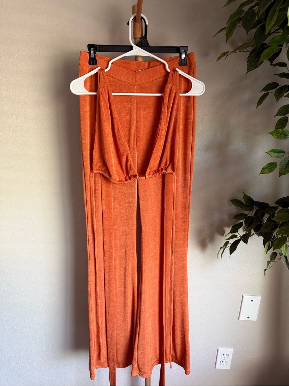 Peppermayo Shimmer Orange Tie Bra and High Rise Flare Pants Set Women’s Size 6